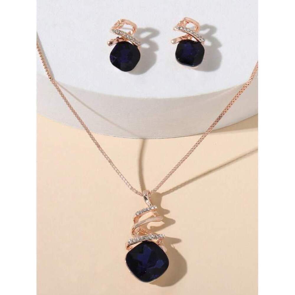 & Geometric Crystal Necklace With 1 Pair Of Earrings Jewelry Gift Minimalist